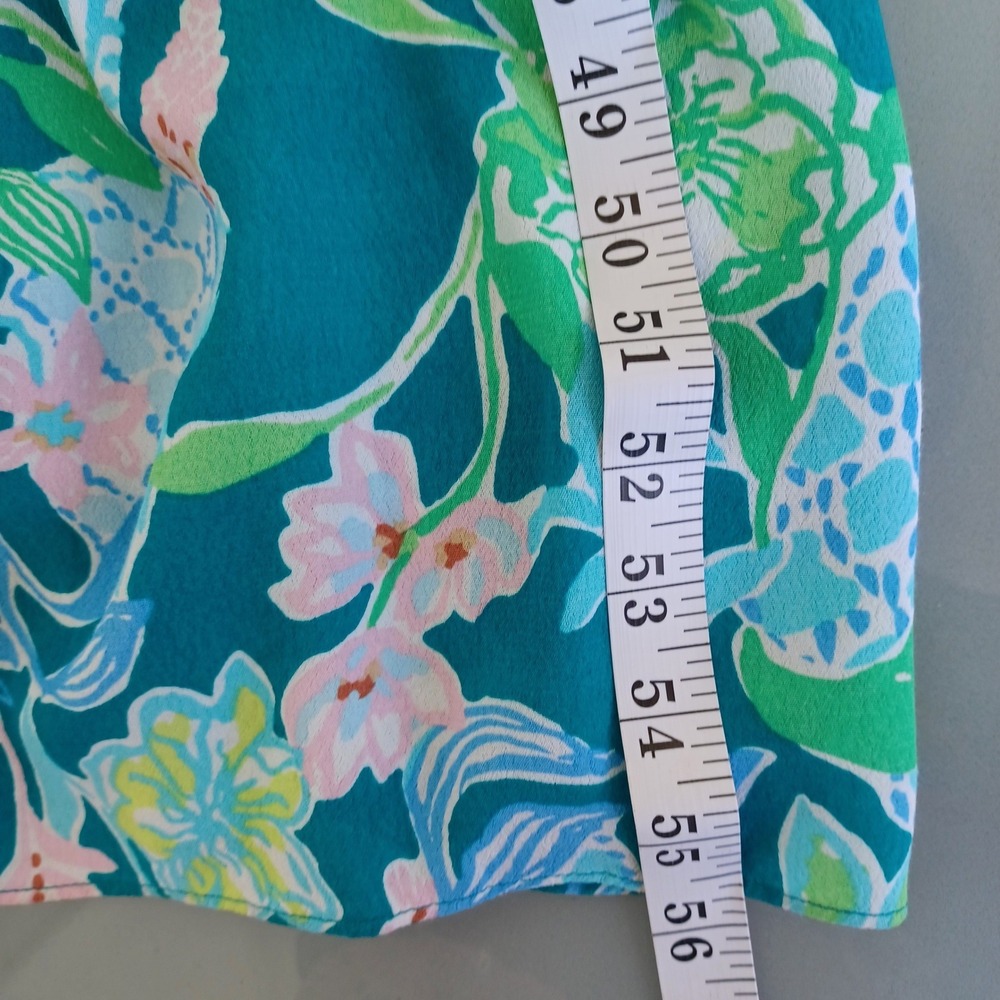 Lilly Pulitzer Teal Floral Tiered Maxi Dress Puff Sleeve Smocked Cuff Size 10 - Picture 6 of 11